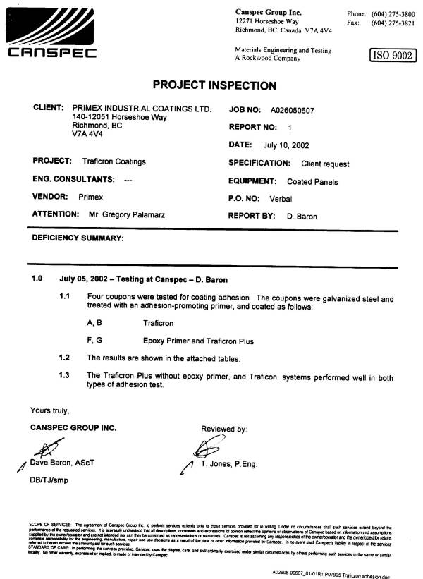 Adhesion Test Results